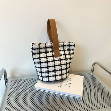 Tajade Women Handheld plaid woven bucket bag
